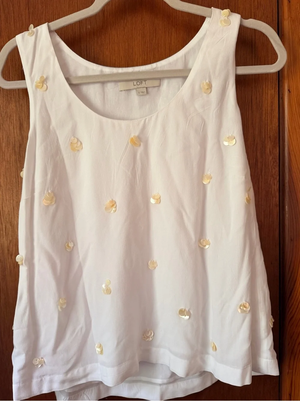 LOFT White Sleeveless Blouse with Ivory Sequin Flowers - Picture 2 of 9